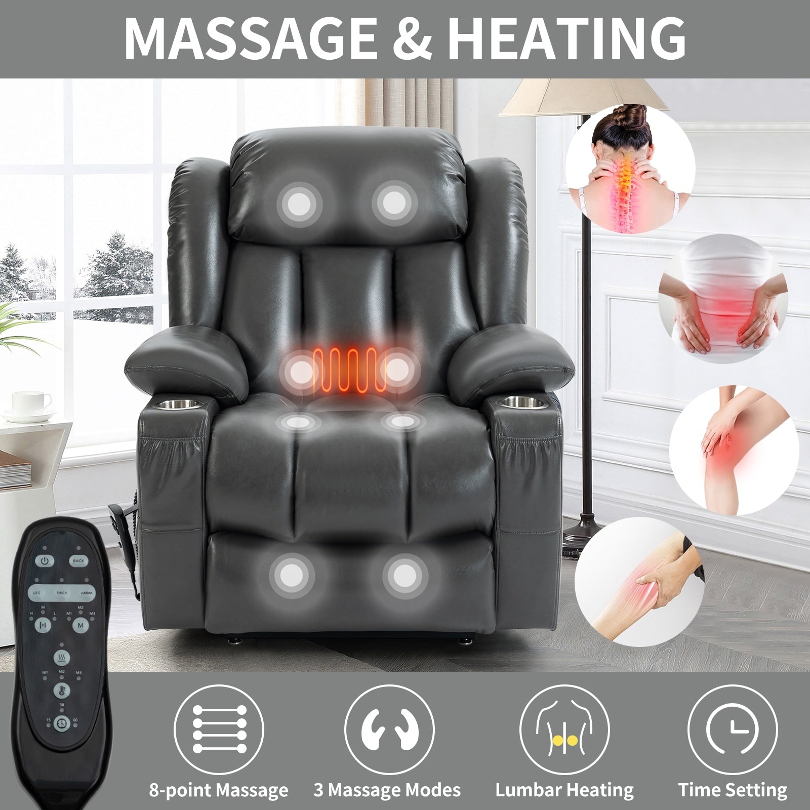 Fauteuil inclinable électrique à 180°, double moteur, porte-gobelets en acier inoxydable