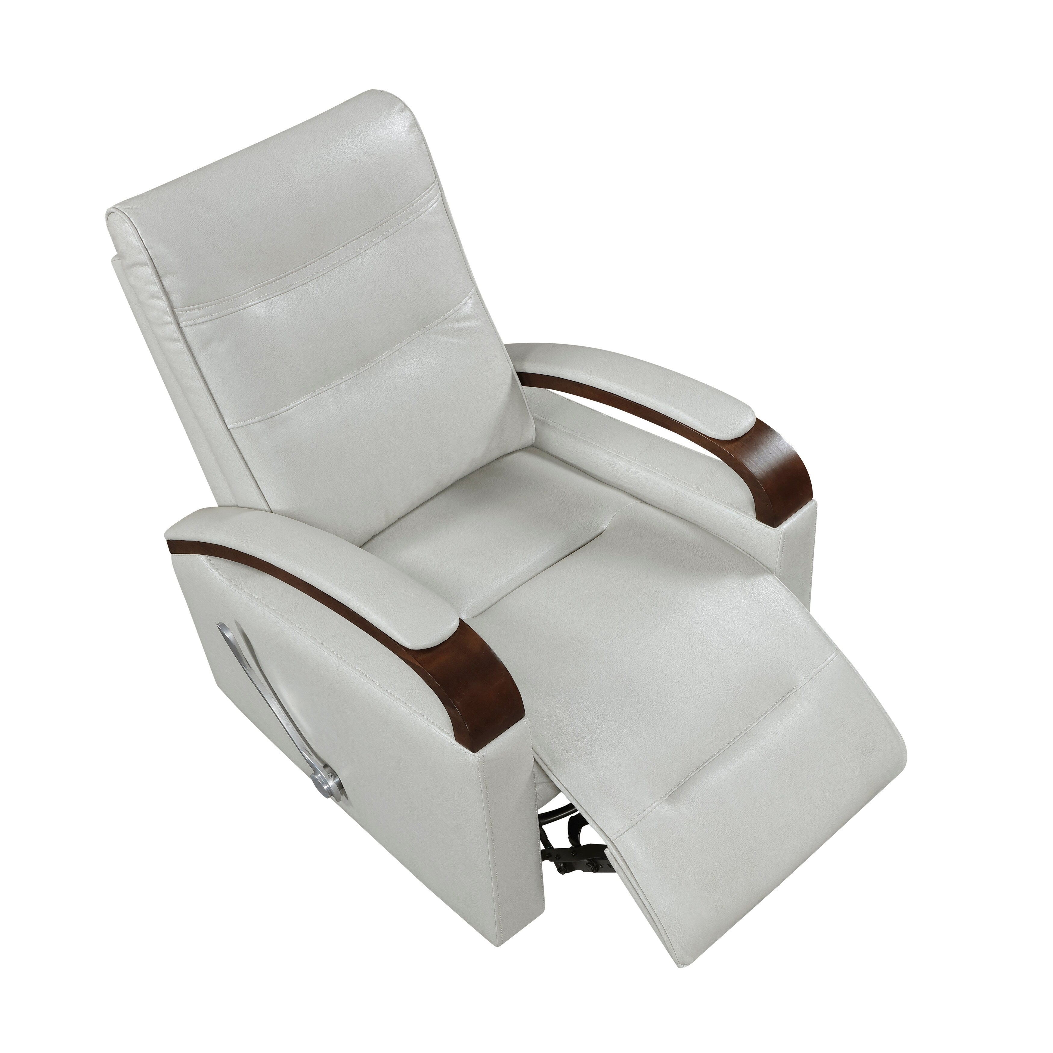Fauteuil inclinable pivotant et coulissant, 1 pièce, en similicuir, rembourré, avec accoudoirs en bois d'hévéa massif, meuble de salon luxueux