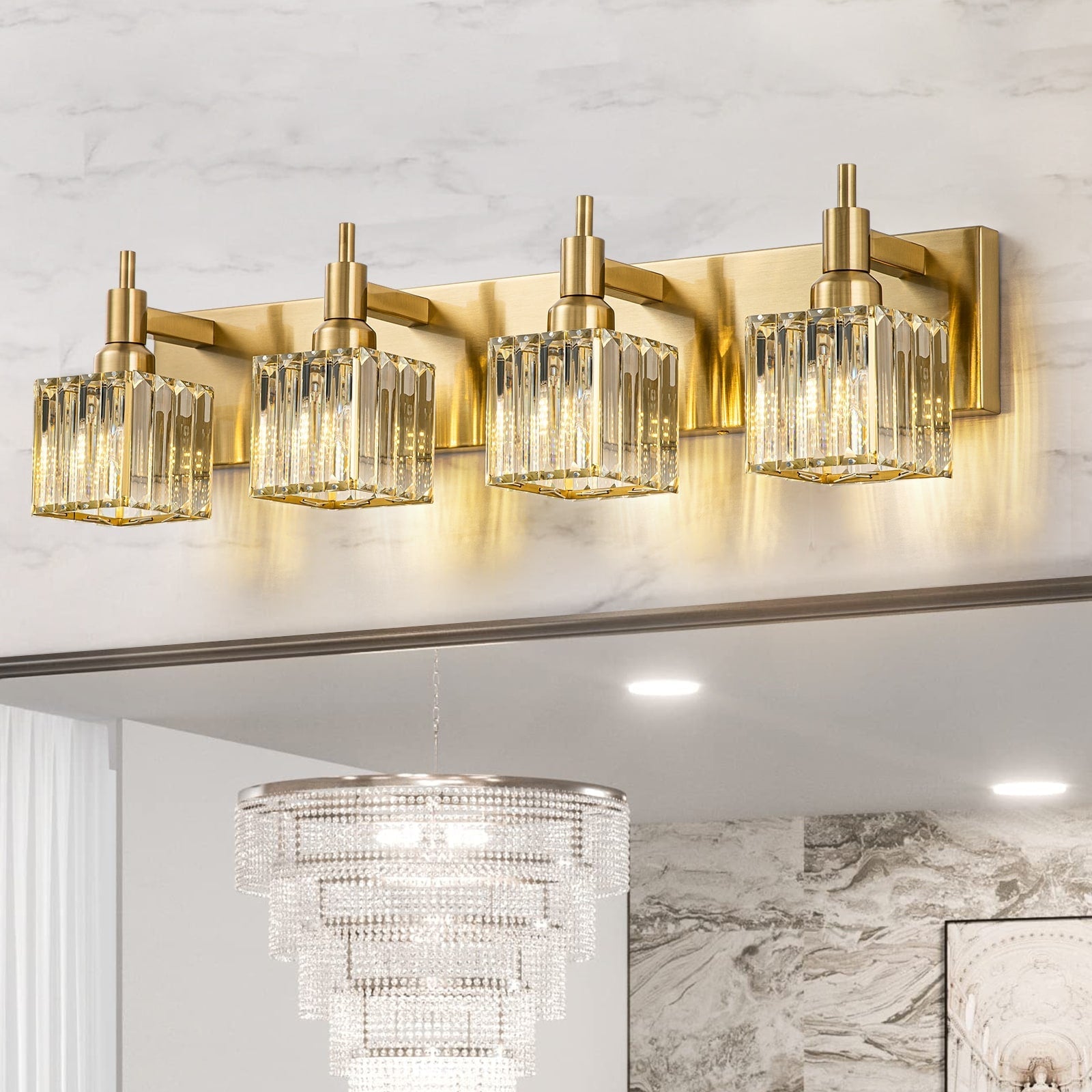Appliques murales modernes en cristal pour salle de bain à 2, 3 ou 4 lumières