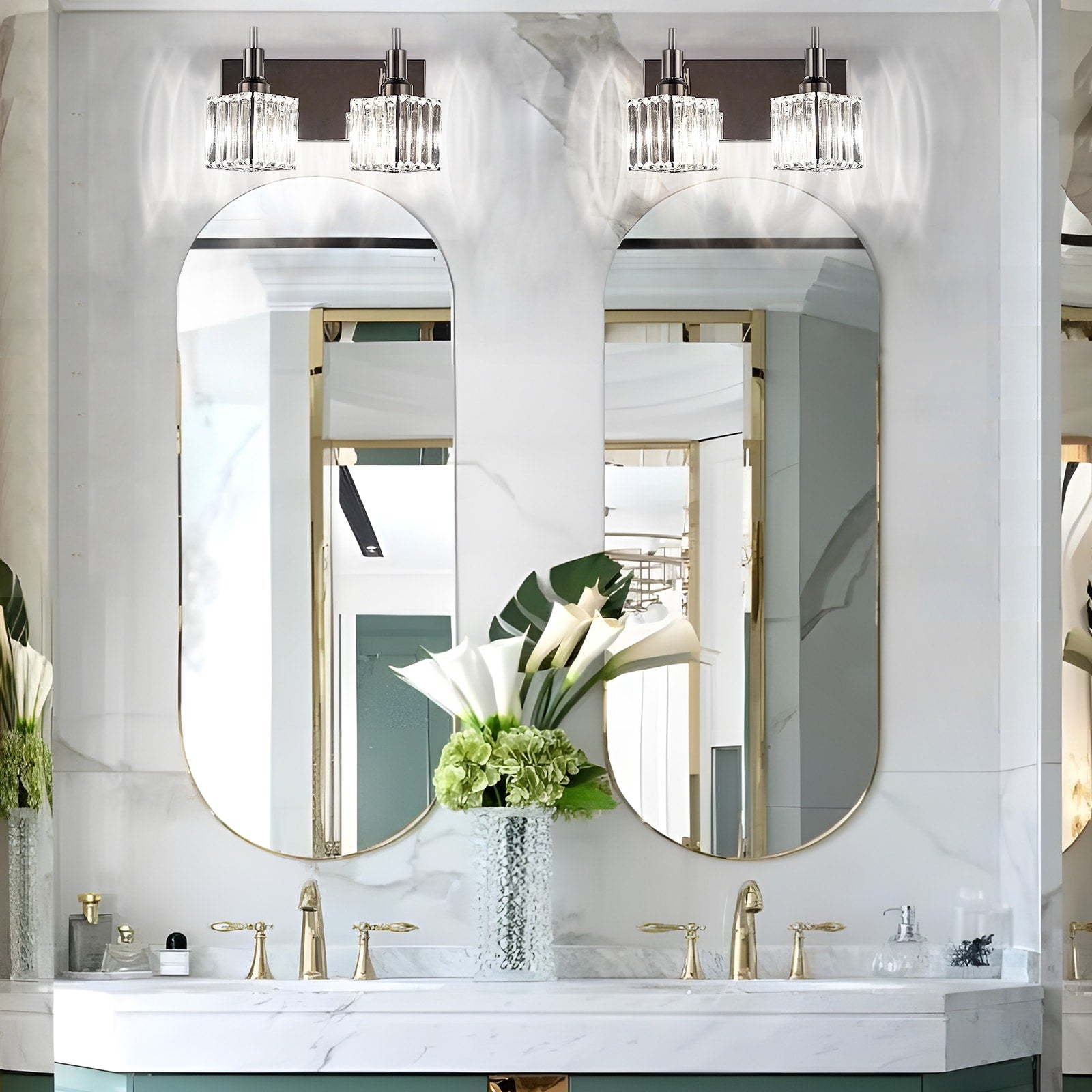Appliques murales modernes en cristal pour salle de bain à 2, 3 ou 4 lumières