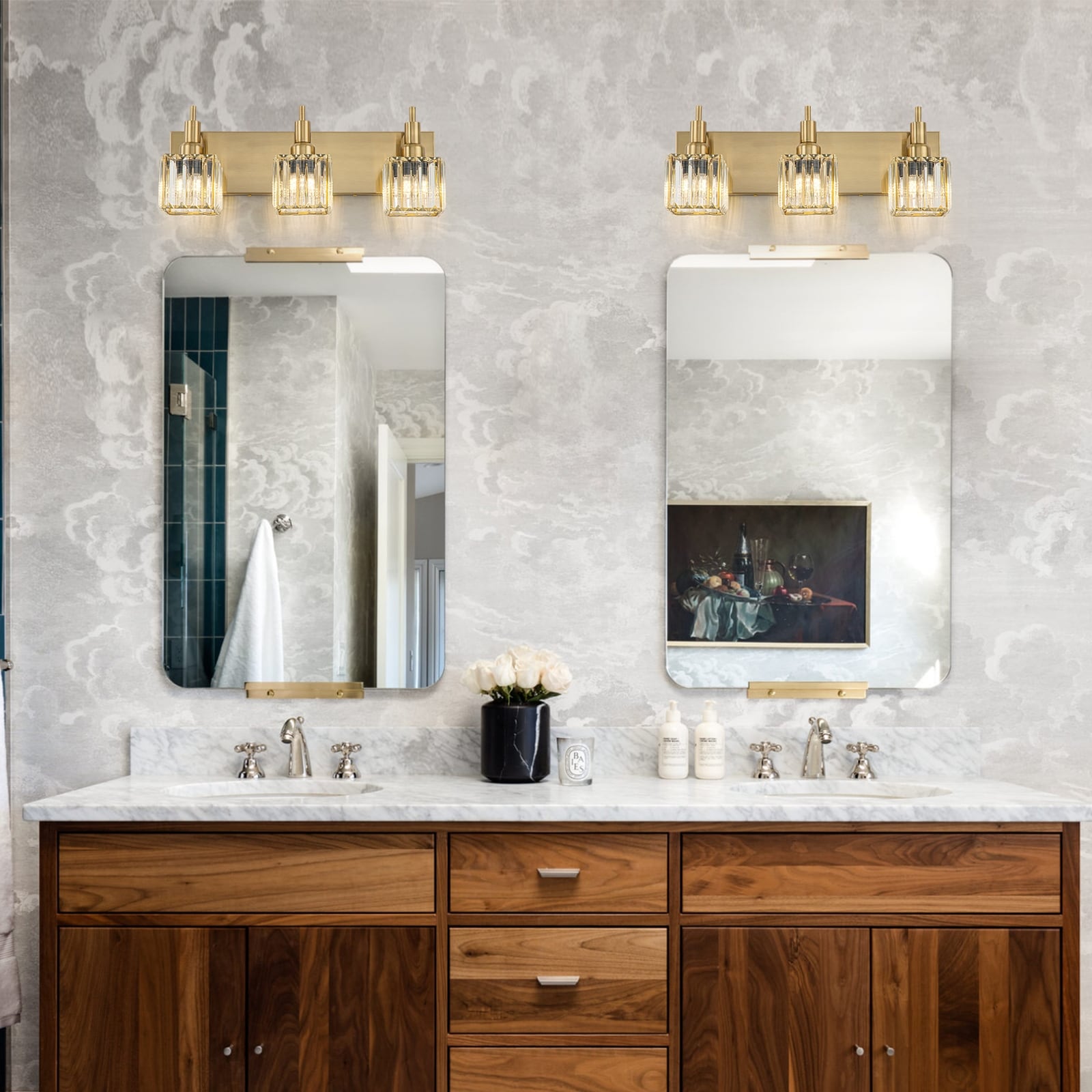 Appliques murales modernes en cristal pour salle de bain à 2, 3 ou 4 lumières