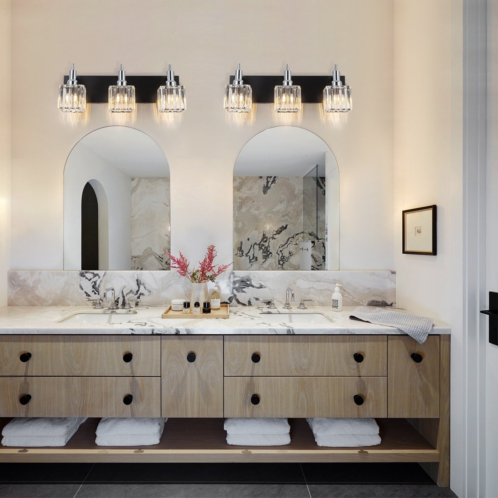 Appliques murales modernes en cristal pour salle de bain à 2, 3 ou 4 lumières