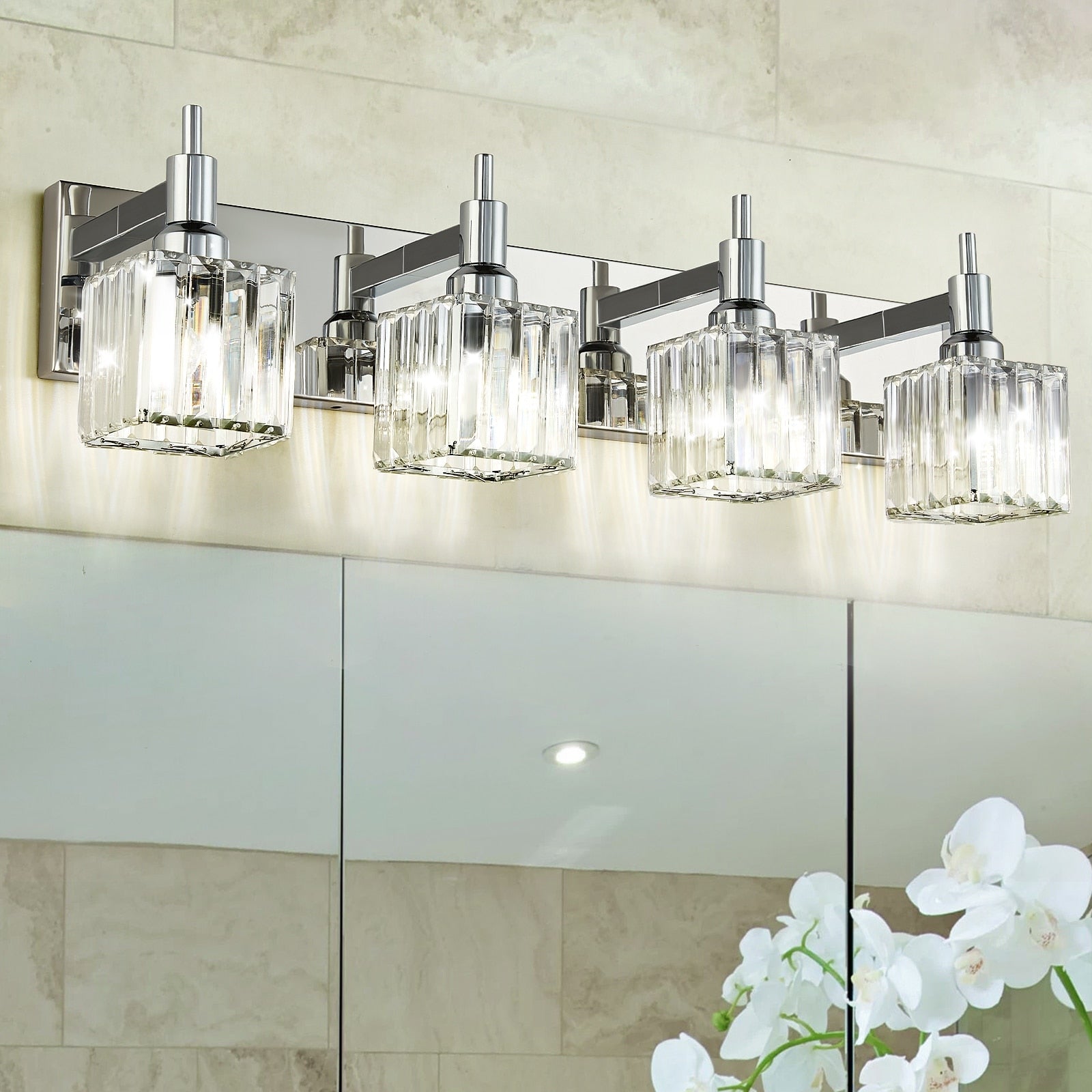 Appliques murales modernes en cristal pour salle de bain à 2, 3 ou 4 lumières