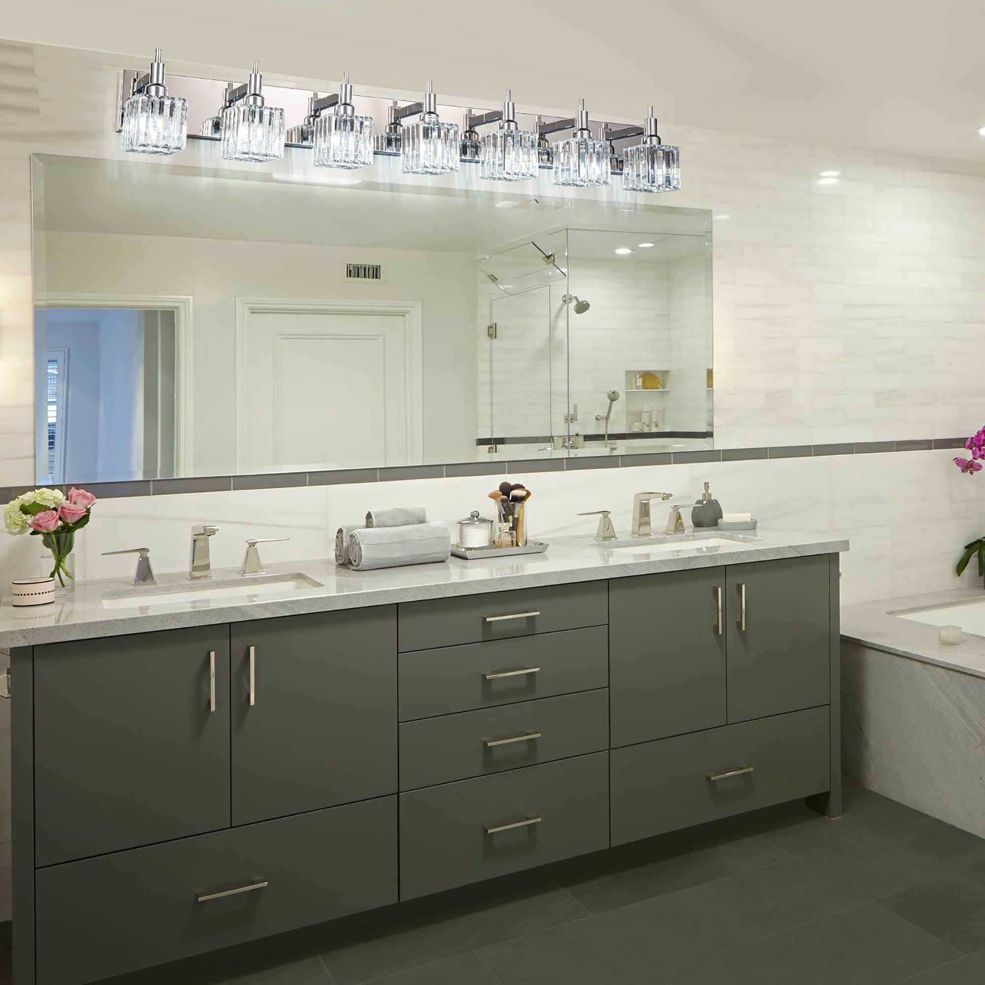 Appliques murales modernes en cristal pour salle de bain à 2, 3 ou 4 lumières