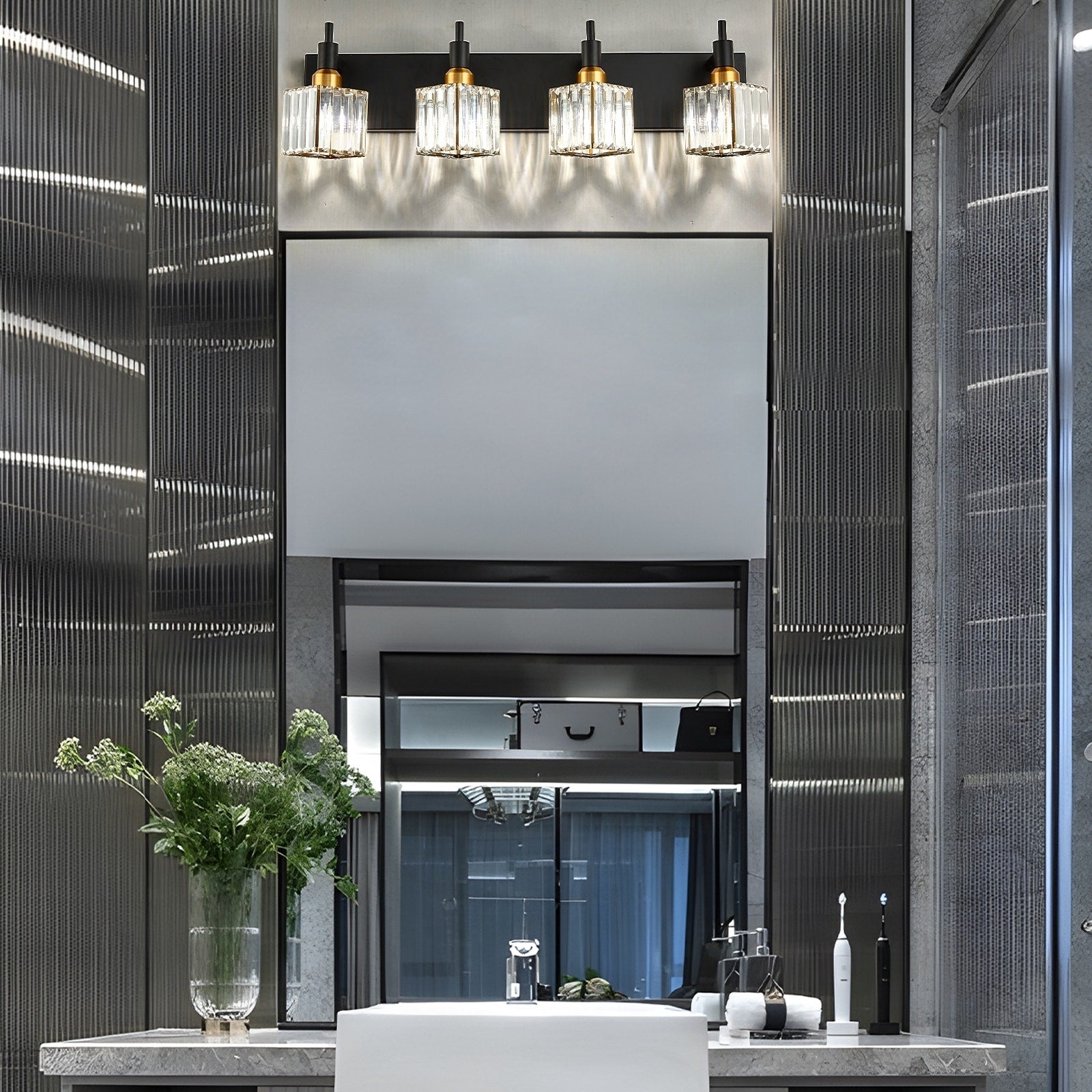 Appliques murales modernes en cristal pour salle de bain à 2, 3 ou 4 lumières