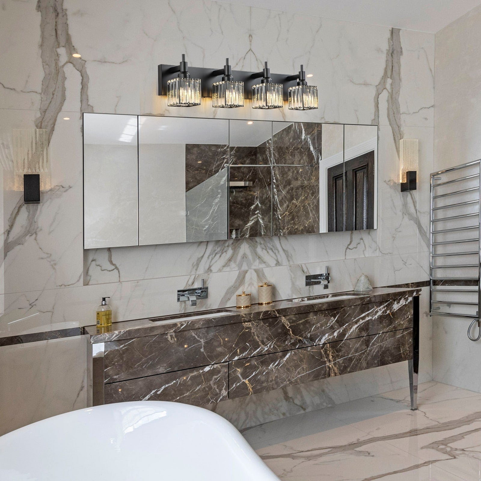 Appliques murales modernes en cristal pour salle de bain à 2, 3 ou 4 lumières