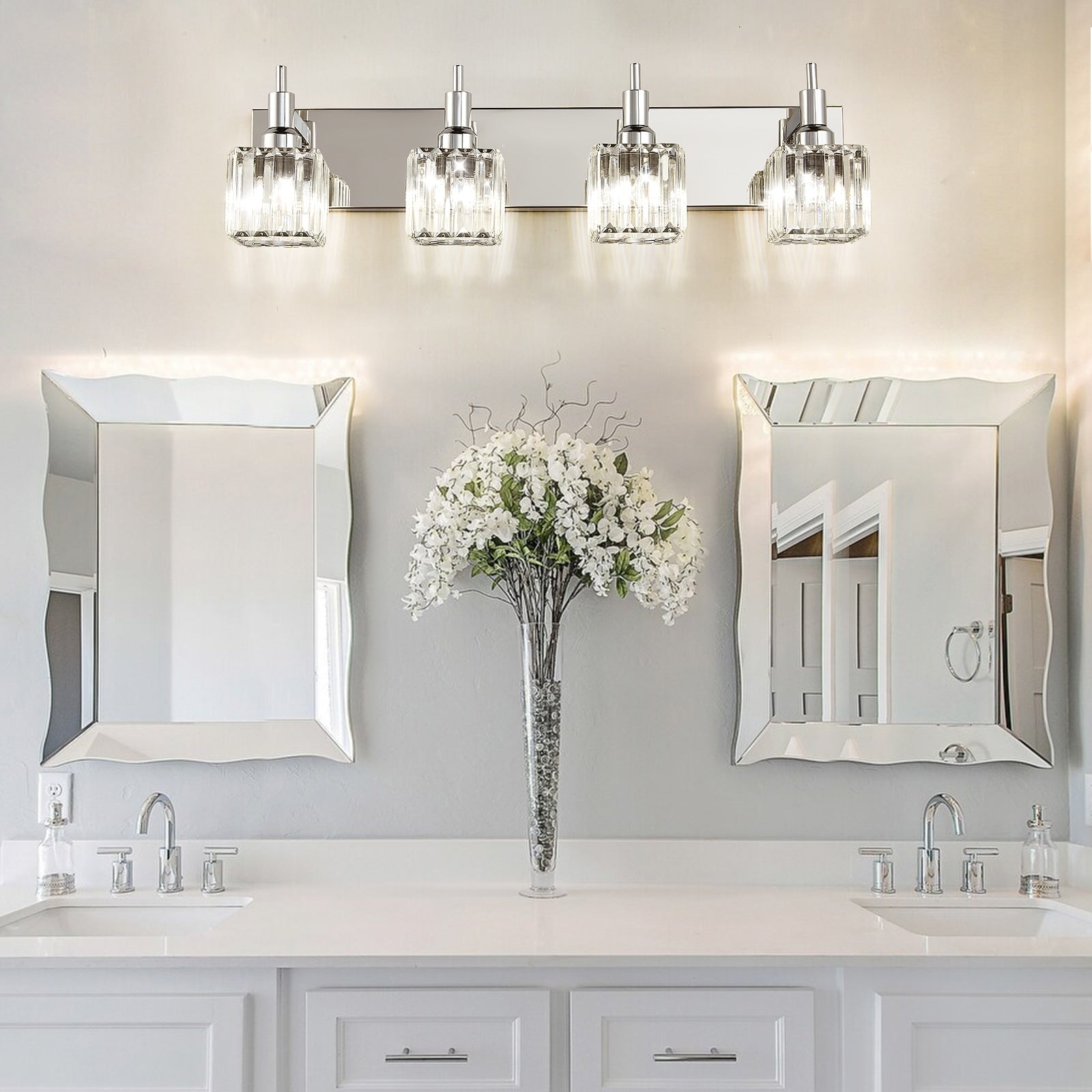 Appliques murales modernes en cristal pour salle de bain à 2, 3 ou 4 lumières