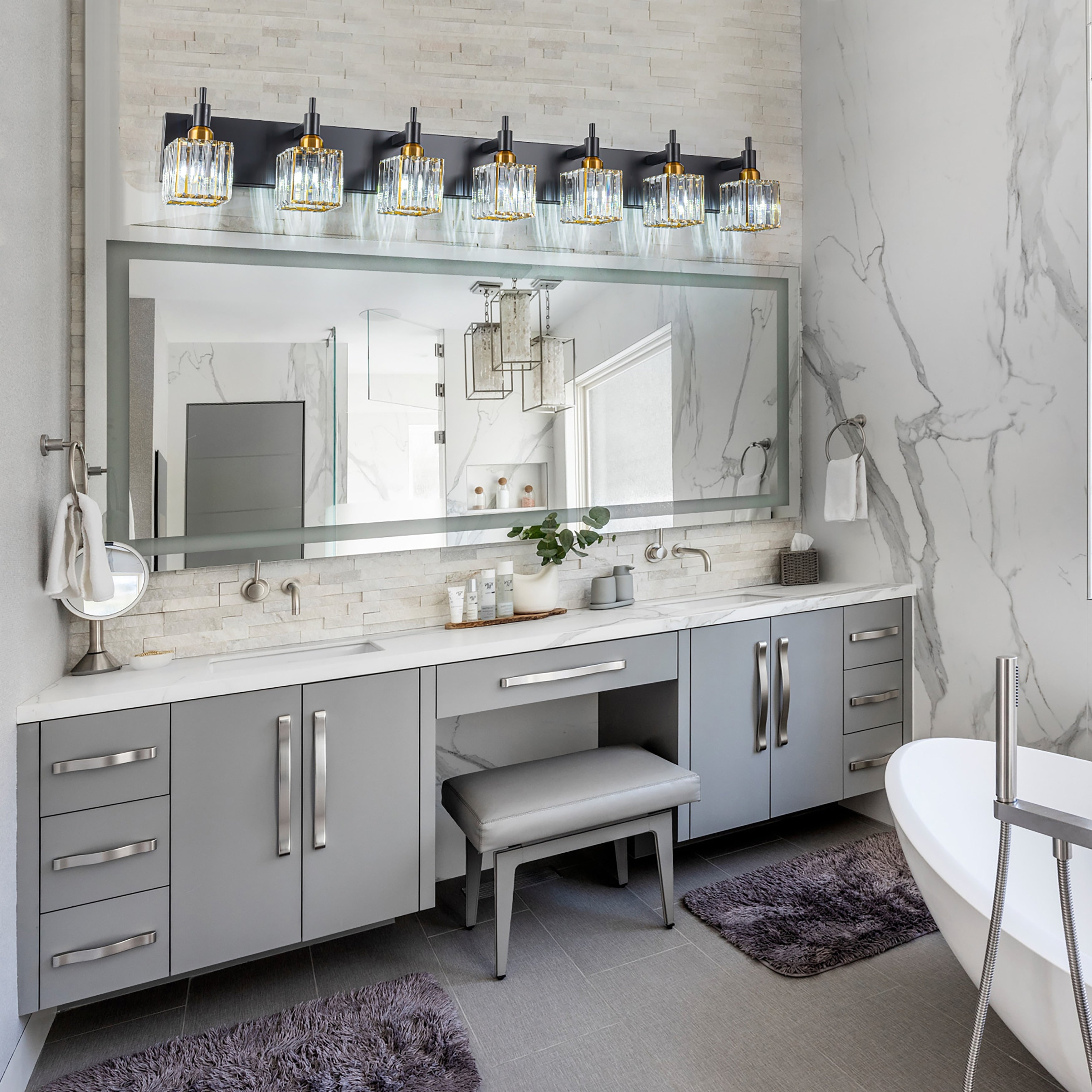 Appliques murales modernes en cristal pour salle de bain à 2, 3 ou 4 lumières