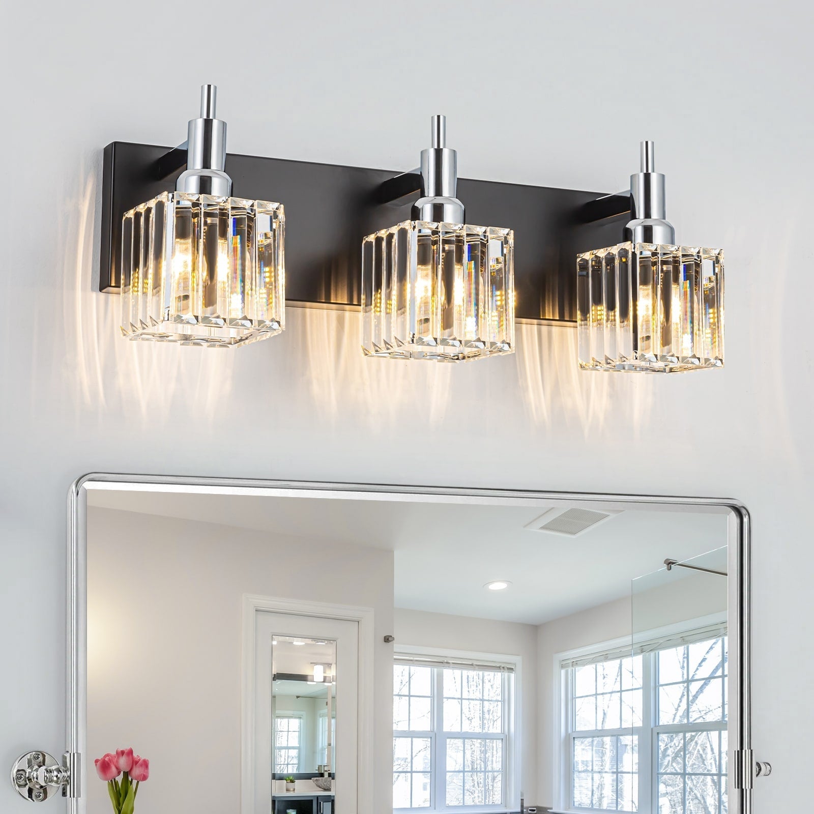 Appliques murales modernes en cristal pour salle de bain à 2, 3 ou 4 lumières