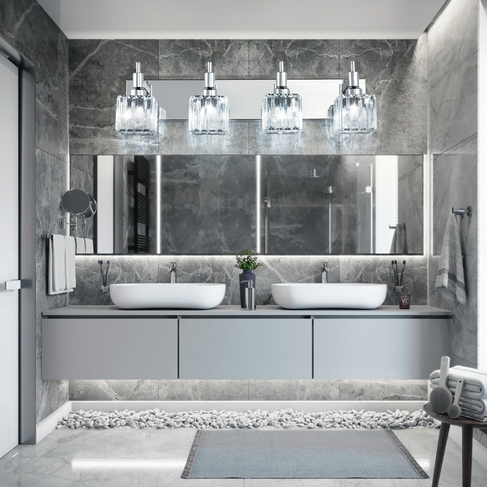 Appliques murales modernes en cristal pour salle de bain à 2, 3 ou 4 lumières