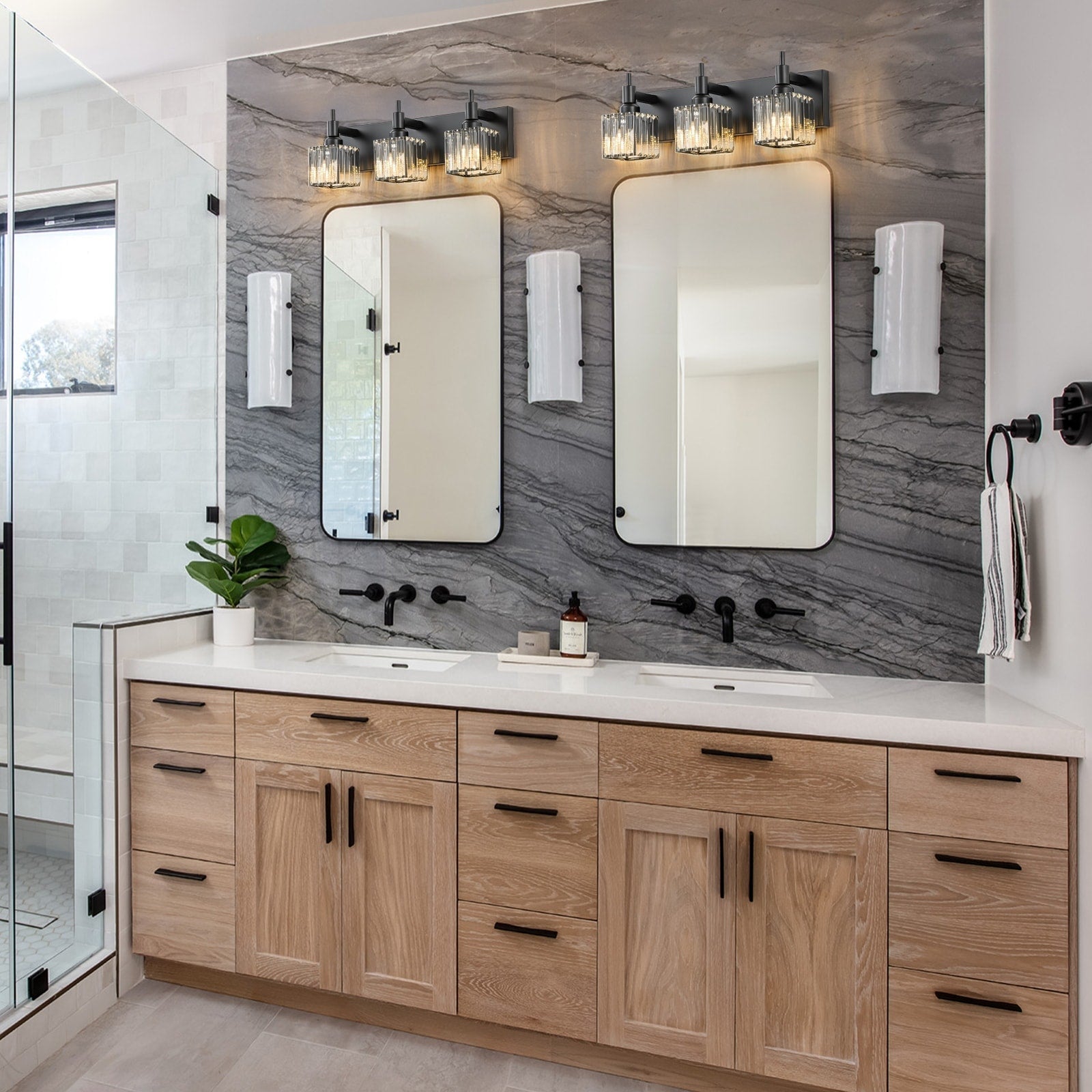 Appliques murales modernes en cristal pour salle de bain à 2, 3 ou 4 lumières