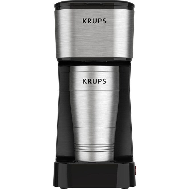 Cafetière à dosettes individuelle 2 tasses avec gobelet de voyage, 650 W, design compact en acier inoxydable