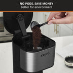 Cafetière à dosettes individuelle 2 tasses avec gobelet de voyage, 650 W, design compact en acier inoxydable