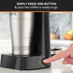 Cafetière à dosettes individuelle 2 tasses avec gobelet de voyage, 650 W, design compact en acier inoxydable
