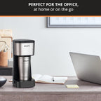Cafetière à dosettes individuelle 2 tasses avec gobelet de voyage, 650 W, design compact en acier inoxydable