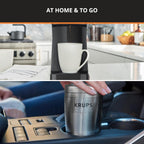 Cafetière à dosettes individuelle 2 tasses avec gobelet de voyage, 650 W, design compact en acier inoxydable