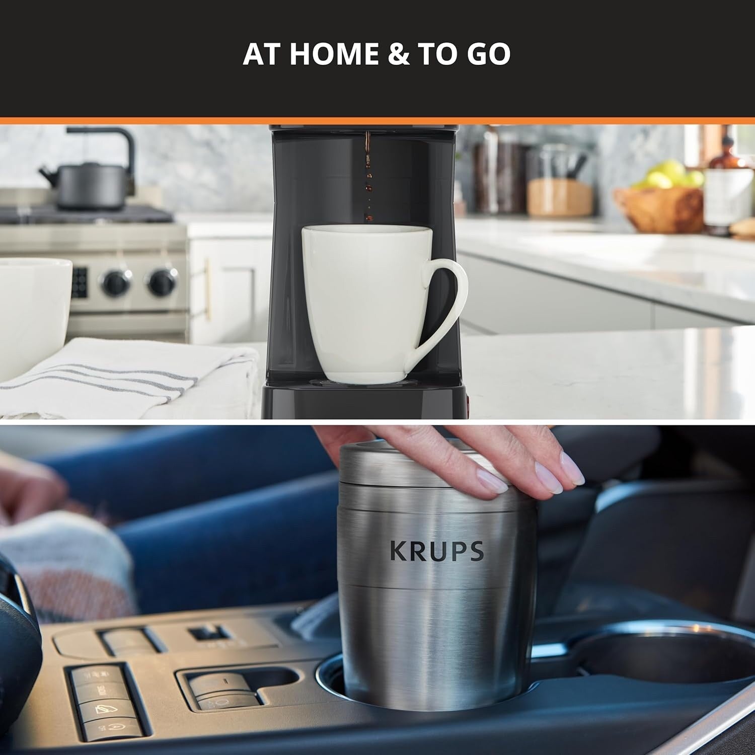 Cafetière à dosettes individuelle 2 tasses avec gobelet de voyage, 650 W, design compact en acier inoxydable