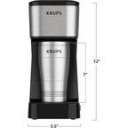 Cafetière à dosettes individuelle 2 tasses avec gobelet de voyage, 650 W, design compact en acier inoxydable