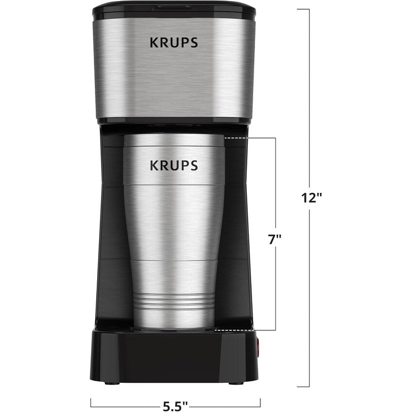 Cafetière à dosettes individuelle 2 tasses avec gobelet de voyage, 650 W, design compact en acier inoxydable