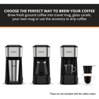 Cafetière de voyage 2 tasses, gobelet isotherme 14 oz, acier inoxydable, design compact pour une portion individuelle