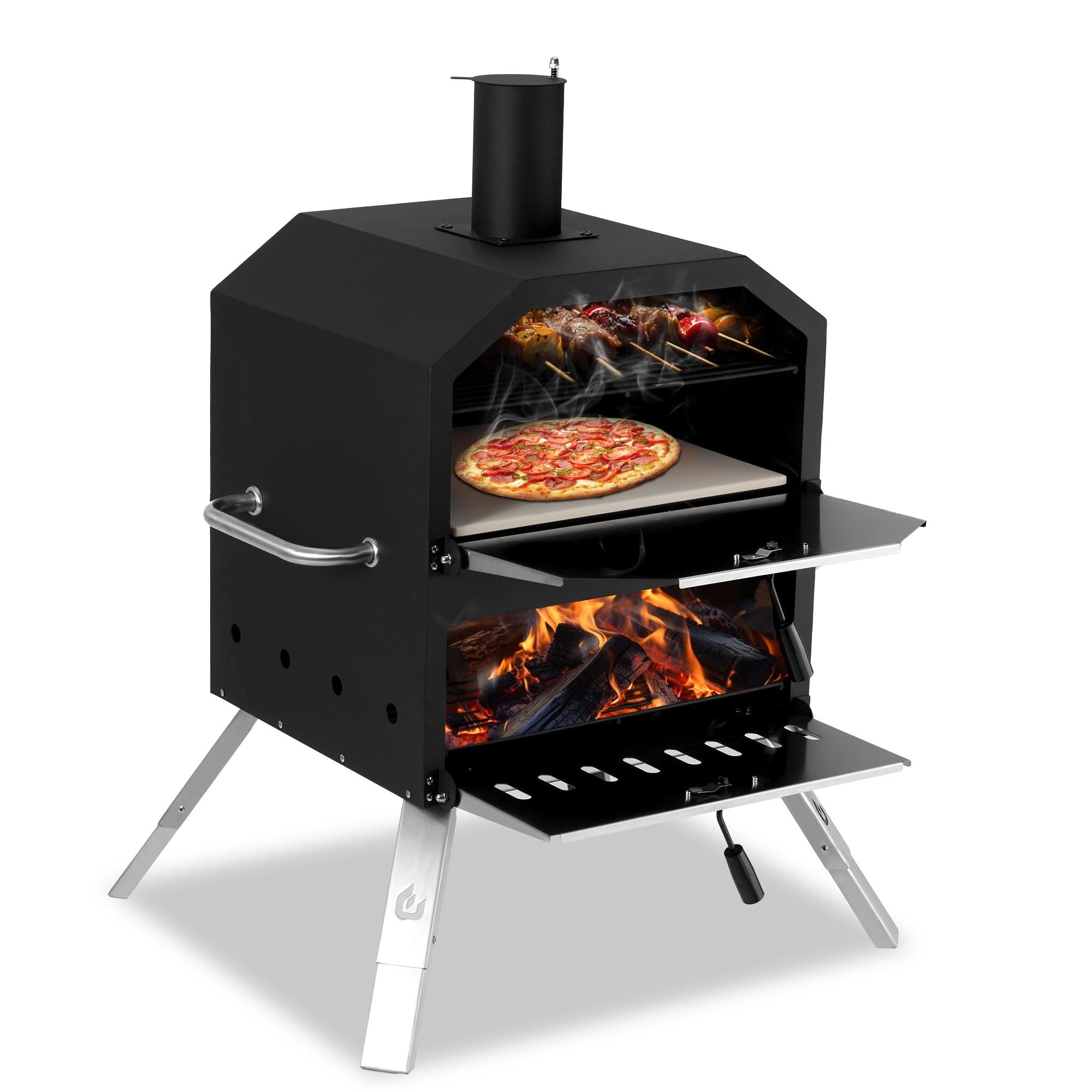 Four à pizza extérieur à 2 couches, four à pizza au feu de bois, gril à pizza extérieur pour camping - 16 pouces