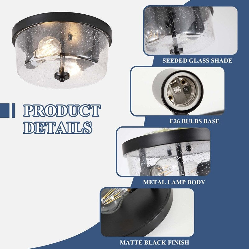 Plafonnier encastré noir à 2 lumières de style ferme - Lot de 2