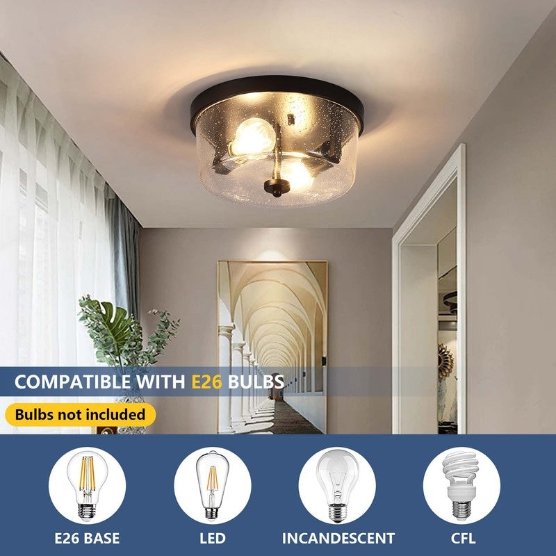 Plafonnier encastré noir à 2 lumières de style ferme - Lot de 2