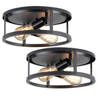 Plafonnier encastré noir à 2 lumières de style ferme - Lot de 2