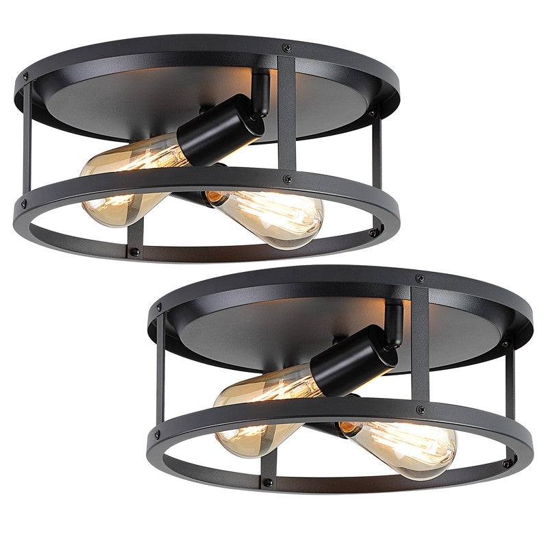 Plafonnier encastré noir à 2 lumières de style ferme - Lot de 2