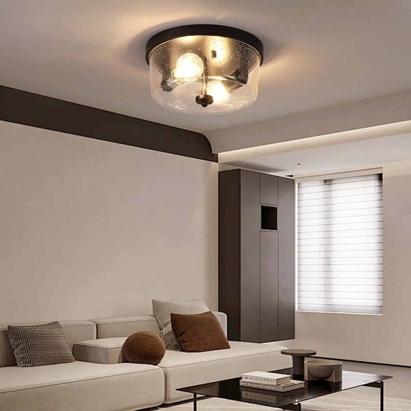 Plafonnier encastré noir à 2 lumières de style ferme - Lot de 2