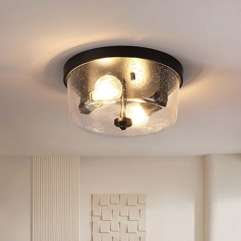 Plafonnier encastré noir à 2 lumières de style ferme - Lot de 2