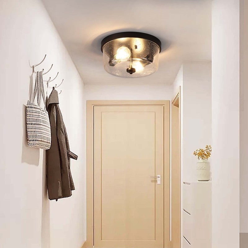 Plafonnier encastré noir à 2 lumières de style ferme - Lot de 2