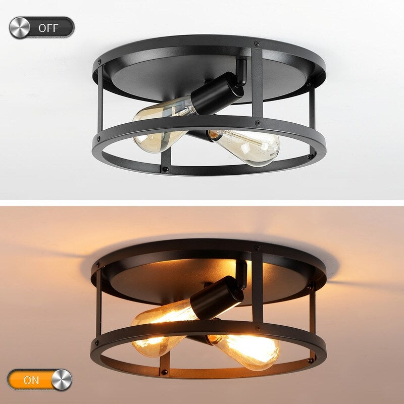 Plafonnier encastré noir à 2 lumières de style ferme - Lot de 2