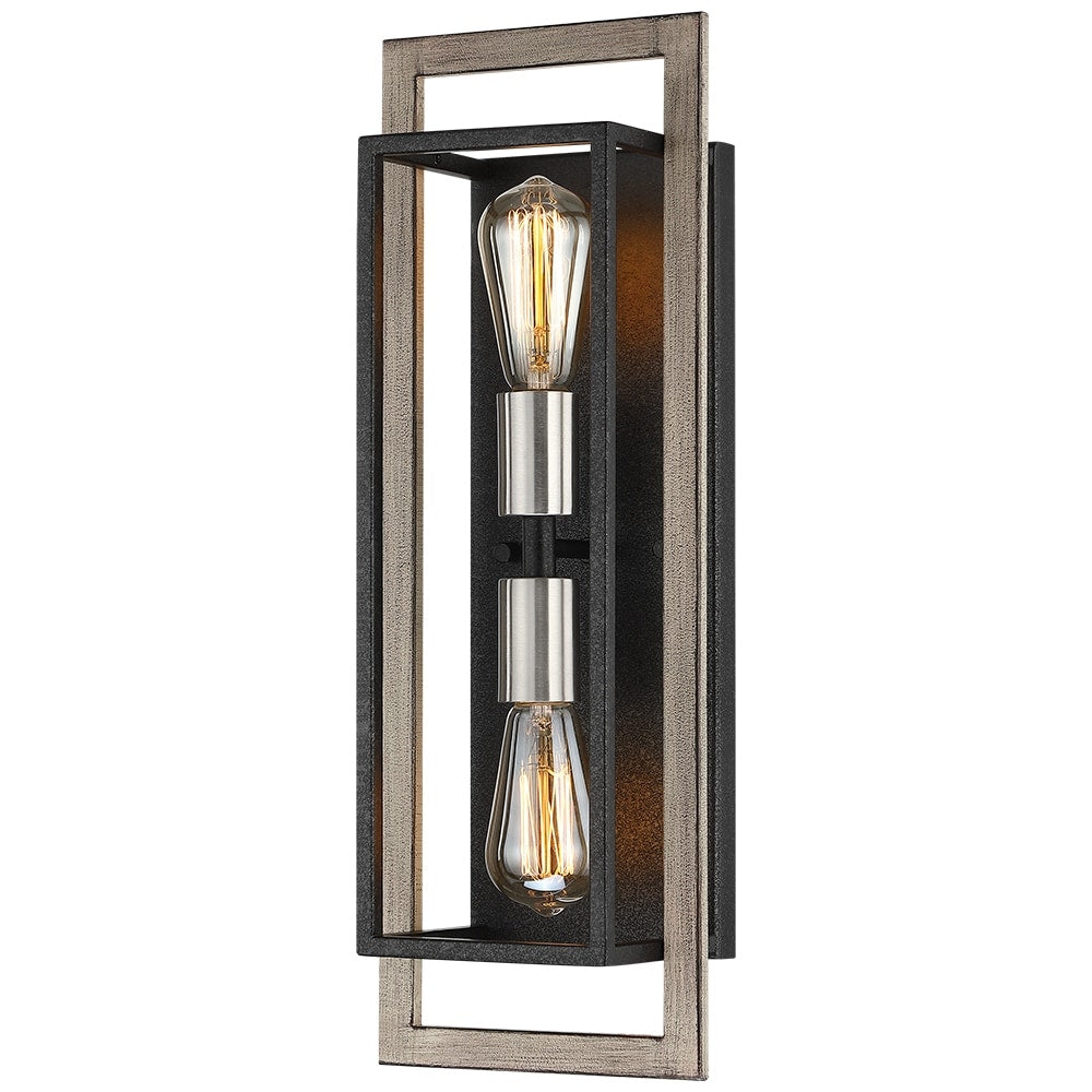 Applique murale rustique à 2 lumières, noir/bois, à intensité variable – 20 po H x 7 po L x 5 po P – 7 po L
