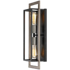 Applique murale rustique à 2 lumières, noir/bois, à intensité variable – 20 po H x 7 po L x 5 po P – 7 po L