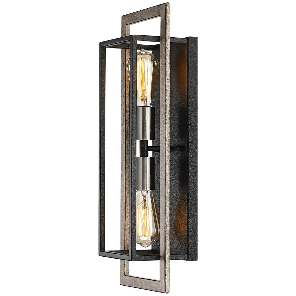 Applique murale rustique à 2 lumières, noir/bois, à intensité variable – 20 po H x 7 po L x 5 po P – 7 po L