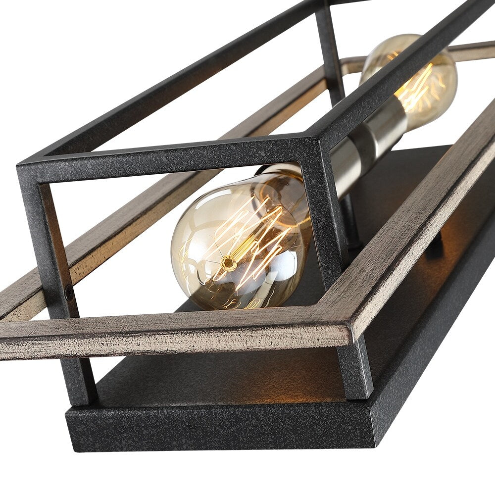 Applique murale rustique à 2 lumières, noir/bois, à intensité variable – 20 po H x 7 po L x 5 po P – 7 po L