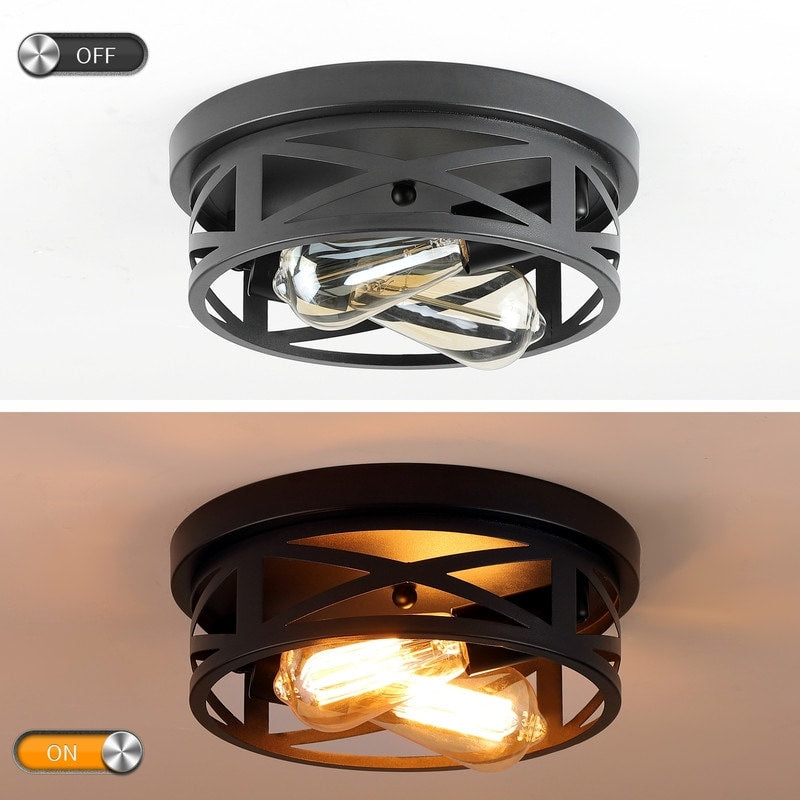 Plafonnier encastré à 2 lampes de style ferme - Lot de 2