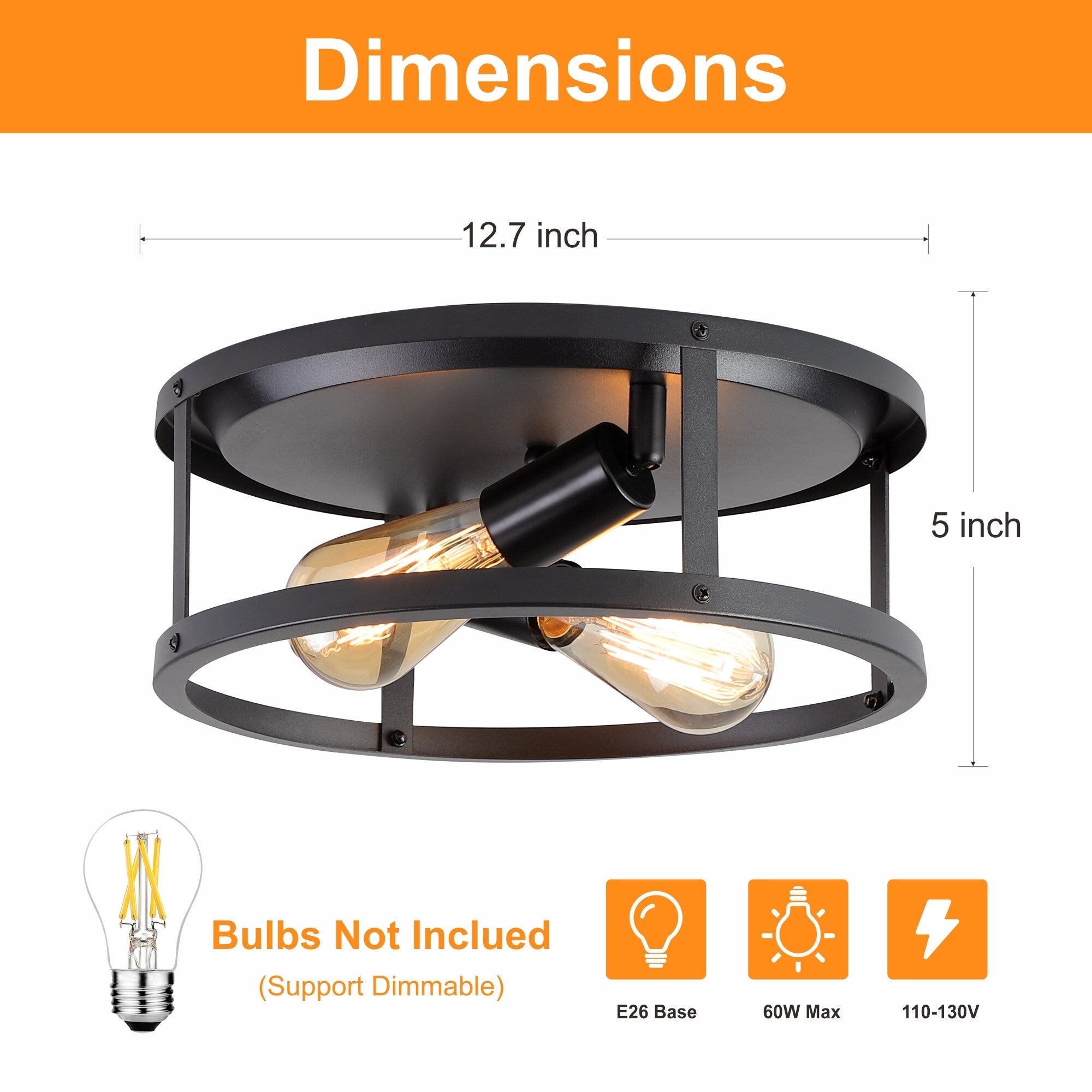 Plafonnier encastré à 2 lampes de style ferme - Lot de 2