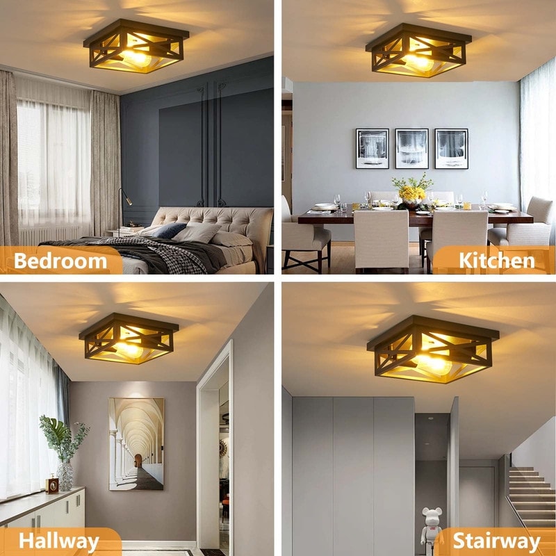 Plafonnier encastré à 2 lampes de style ferme - Lot de 2