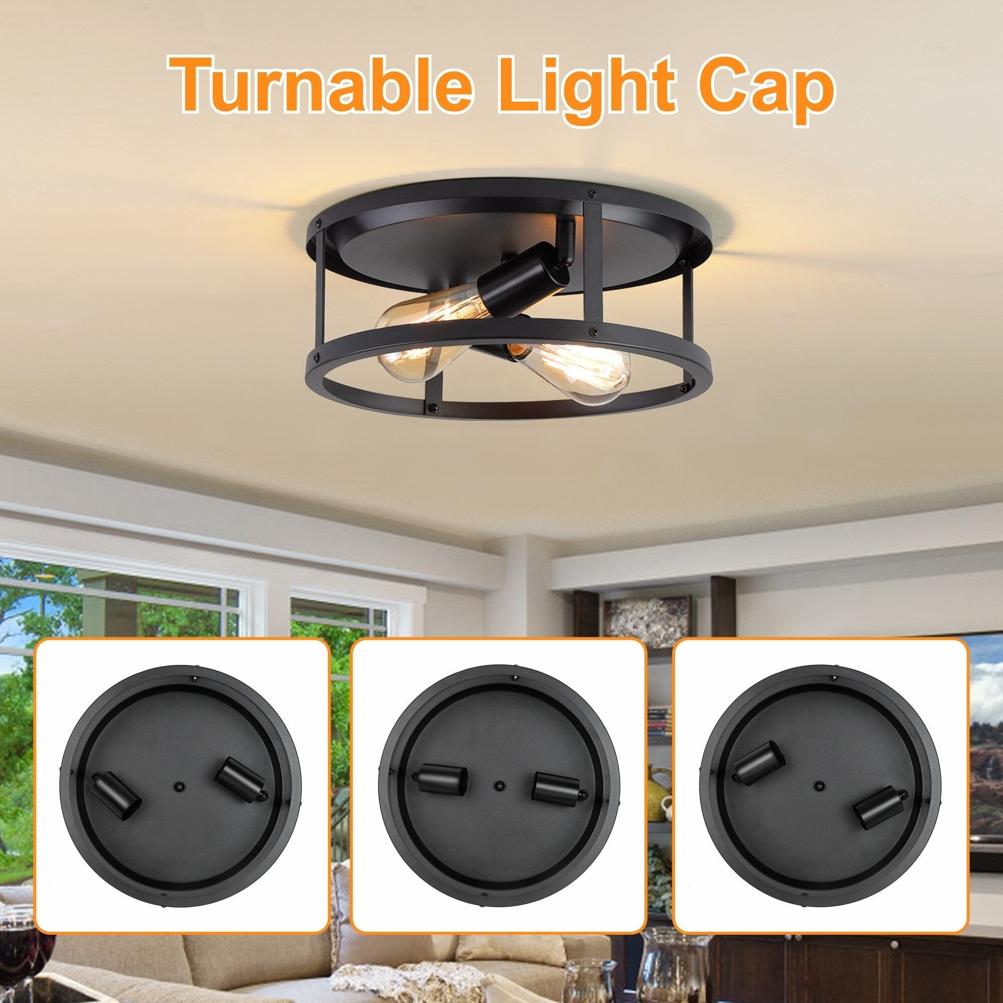 Plafonnier encastré à 2 lampes de style ferme - Lot de 2