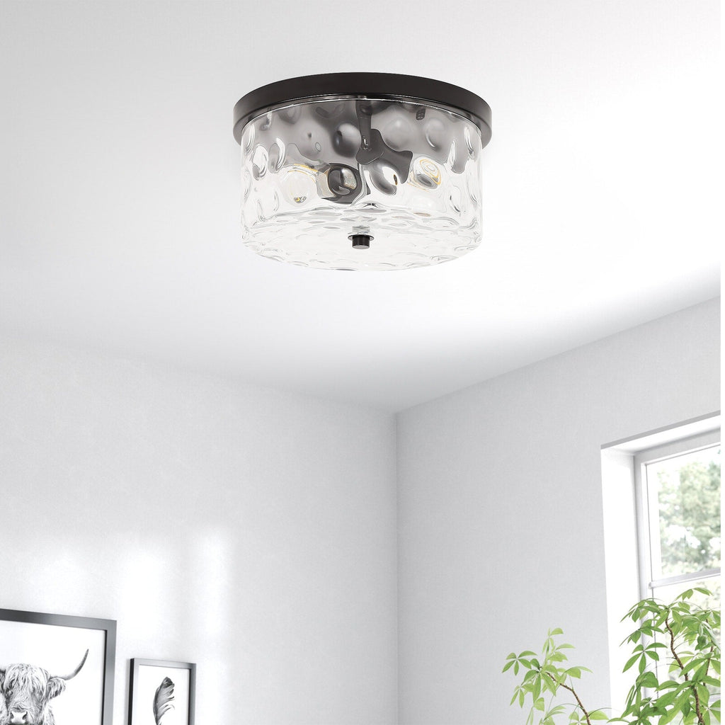 Plafonnier encastré à 2 lumières avec verre martelé transparent
