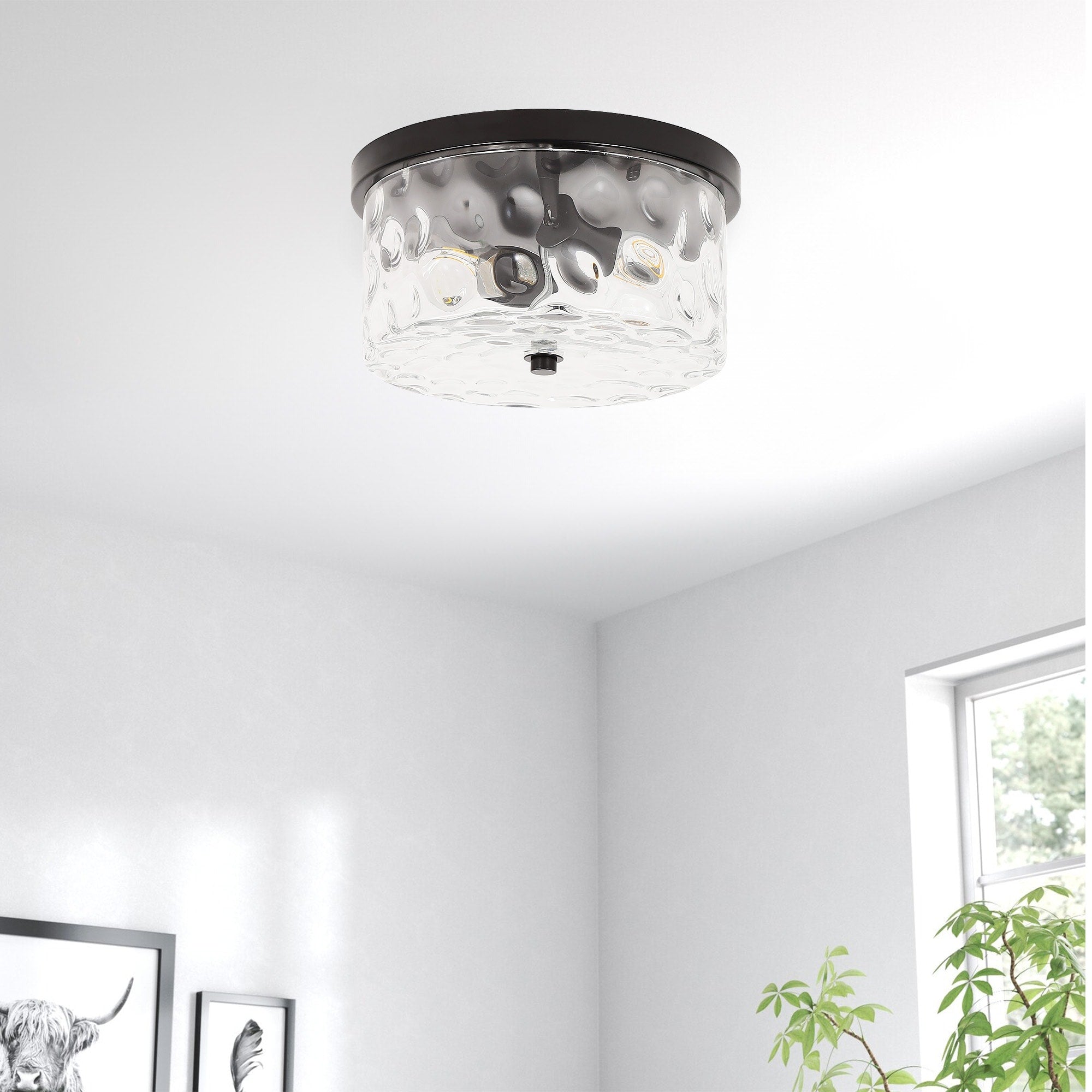 Plafonnier encastré à 2 lumières avec verre martelé transparent