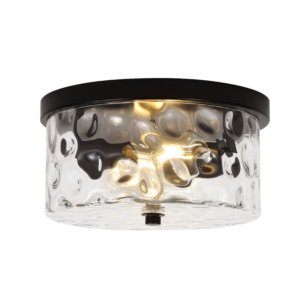 Plafonnier encastré à 2 lumières avec verre martelé transparent
