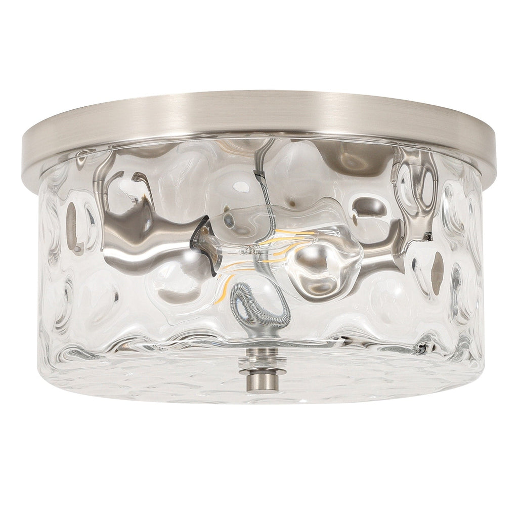 Plafonnier encastré à 2 lumières avec verre martelé transparent