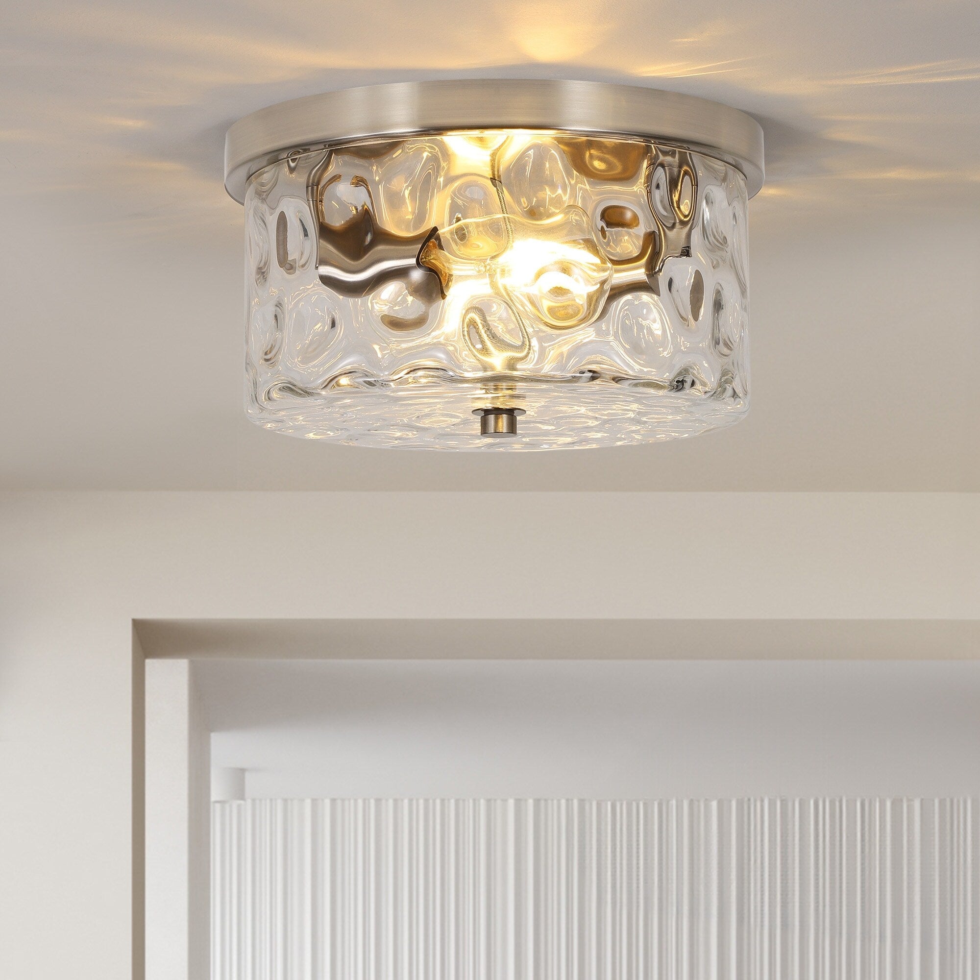 Plafonnier encastré à 2 lumières avec verre martelé transparent