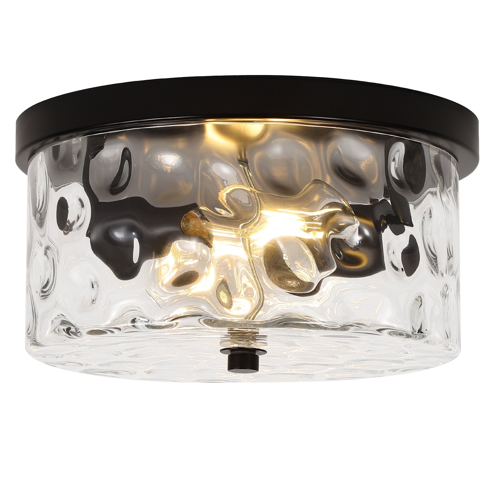 Plafonnier encastré à 2 lumières avec verre martelé transparent