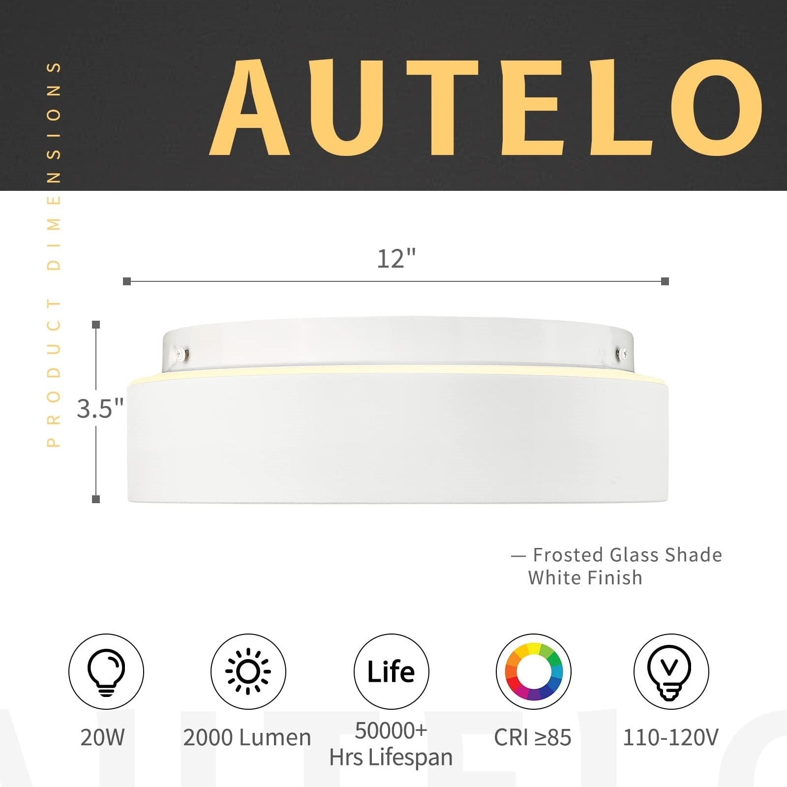 Plafonnier encastré à 2 lumières avec abat-jour en verre dépoli – 12 po de largeur x 12 po de hauteur x 3,5 po de hauteur