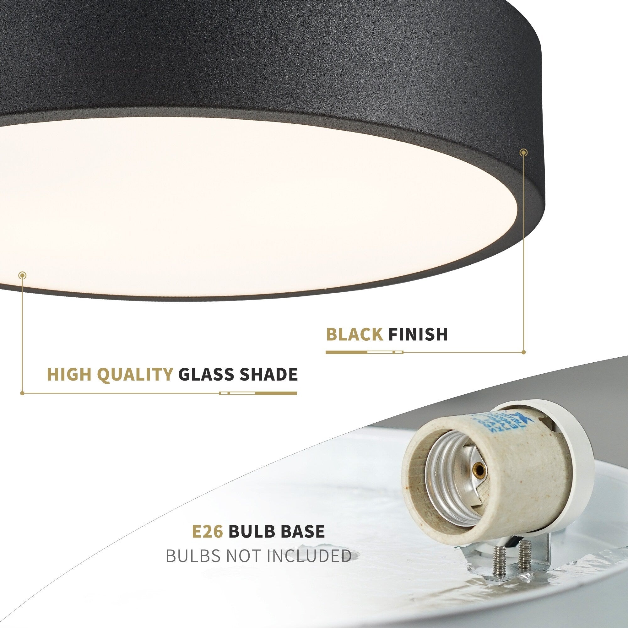Plafonnier encastré à 2 lumières avec abat-jour en verre dépoli – 12 po de largeur x 12 po de hauteur x 3,5 po de hauteur