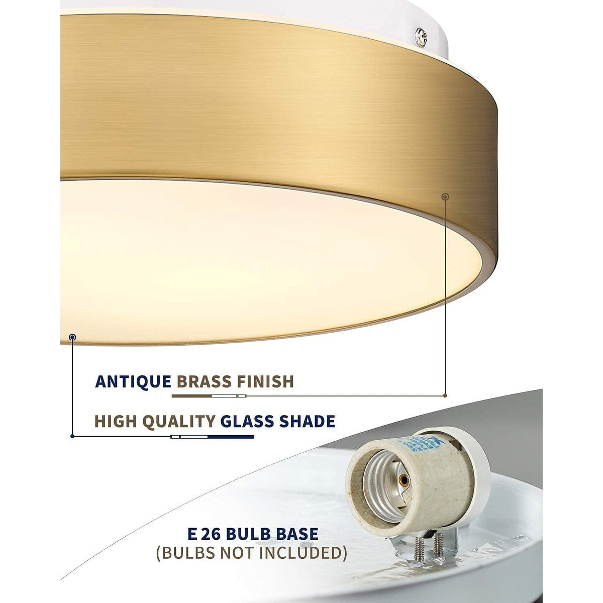 Plafonnier encastré à 2 lumières avec abat-jour en verre dépoli – 12 po de largeur x 12 po de hauteur x 3,5 po de hauteur